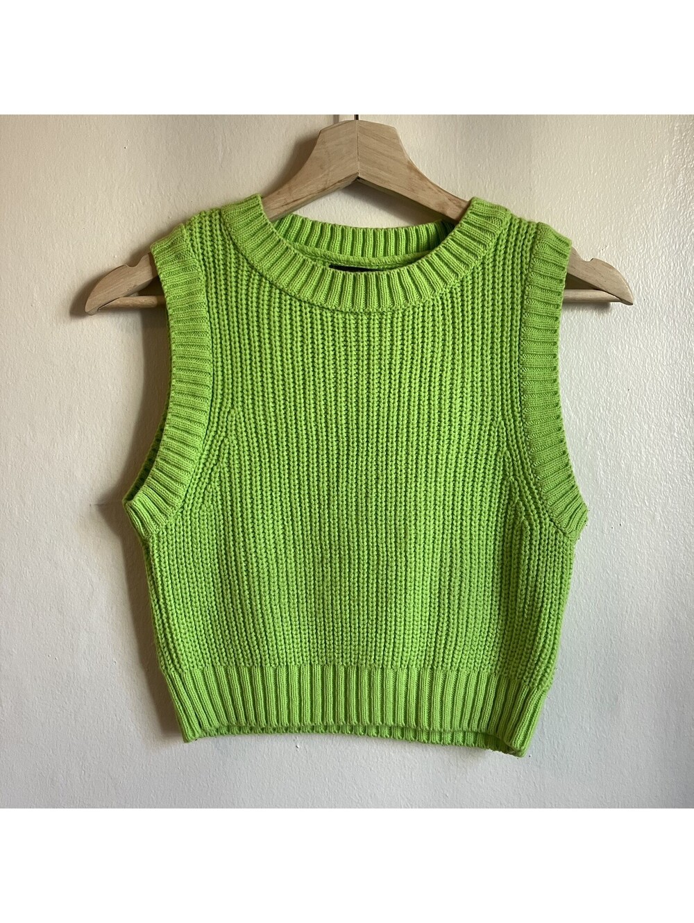Brat Green Neon Crop Sweater Vest Grandma Bold Preppy Vibrant Dopamine Sz 2XS